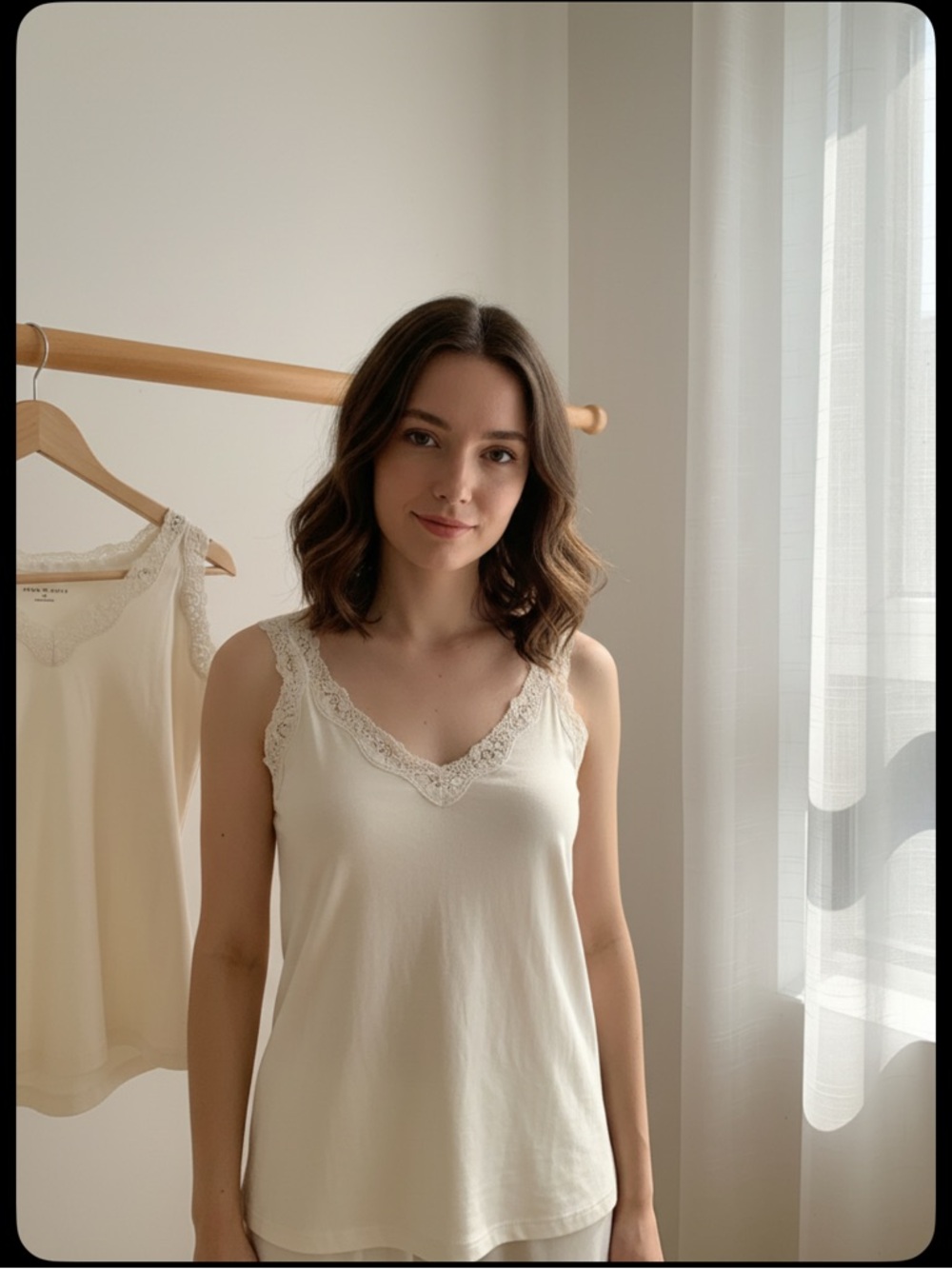 Lace Trim Sleeveless Tank Top - White color
